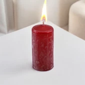 Baton Mum Metalik Kaplama Kırmızı Silindir Dekoratif Mumu Kandil Hediyelik Mumlar Şamdan Kokusuz 8cm - 6