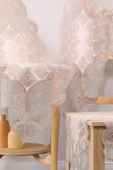 Avangart Kadife Fransız Güpürlü 5 Parça Salon Takımı - Vizon - 3