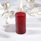 Baton Mum Metalik Kaplama Kırmızı Silindir Dekoratif Mumu Kandil Hediyelik Mumlar Şamdan Kokusuz 8cm - 4