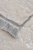 Simli Tavşan Tüyü 2li Banyo Paspas Takımı - Krem - Gümüş - 2