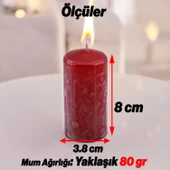 Baton Mum Metalik Kaplama Kırmızı Silindir Dekoratif Mumu Kandil Hediyelik Mumlar Şamdan Kokusuz 8cm - 3