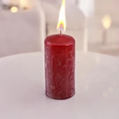 Baton Mum Metalik Kaplama Kırmızı Silindir Dekoratif Mumu Kandil Hediyelik Mumlar Şamdan Kokusuz 8cm - 7