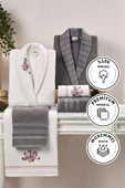 Kristal Soft Cotton Bornoz Takımı Antrasit Ekru thumbnail 1