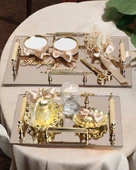 Reverence Gold 4 Kulplu Söz Tepsisi ve Damat Kahve Fincanı gold - 1