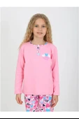 Kız Çocuk Love Me Baklı Uzun Kollu %100 Pamuklu Düğme Detaylı Pijama Takımı  6/9 Yaş - 2