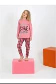 Kız Çocuk Uzun Kollu %100 Pamuklu Düğmeli Pijama Takımı 10/15 Yaş - 1