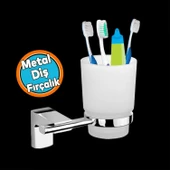 Banyo Metal Diş Fırçalık Vidalı Askı Lavabo Diş Fırçası Stand Kabı Kutusu Hazneli Krom - 1