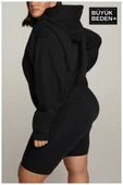 Kadın Büyük Beden Kapşonlu ince Sweatshirt SPR24BSWK57 - 3