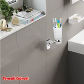 Banyo Metal Diş Fırçalık Vidalı Askı Lavabo Diş Fırçası Stand Kabı Kutusu Hazneli Krom - 4