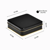 Kare Siyah Yarı Mat İçi Gold Laklı Metal Kutu Teneke Ambalaj 1 Adet - 2