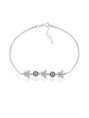 Safir Nazar Gözlü ve Kelebek Figürlü Kadın Gümüş Bileklik - 1