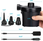 Elektrikli Çift Fonksiyonlu 3 Başlıklı Şişirme Pompası Araç Çakmak Girişli Elektrikli Pompa - 4