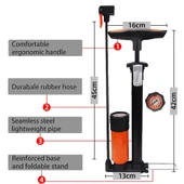 Basınç Göstergeli Hava Pompası El Tipi Bisiklet , Motorsiklet Tekeri Şişirme Pompası - 5