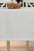 Jumbo Jakar Pano Desen Leke Tutmaz Jakarlı 150x250 Cm Lüks 8 Kişilik Masa Örtüsü Krem - 4