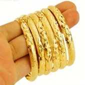 Gold Renk Klasik İşlemeli Geleneksel Nişan Düğün Kadınlar İçin Mükemmel Hediye Bilezik (1 Adet) thumbnail 2