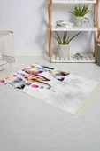 Banyo Paspası Tüy Desenli Baskılı 50x80 Püsküllü Polyester Kaymaz Tabanlı Duş Paspası - 1