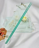 Reflection Gümüş Şeffaf Söz Tepsisi ve Damat Kahve Tepsisi krem - 3