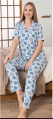 Freshness 6275 Kadın Mavi Kalp Desenli Patlı Pijama Takımı - 2