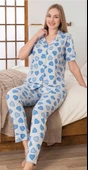 Freshness 6275 Kadın Mavi Kalp Desenli Patlı Pijama Takımı - 1