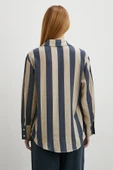 Çizgili Viskon Gömlek Kahve thumbnail 6