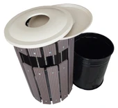 Safirkom Kompozit (Ahşap+Plastik) Yuvarlak Çöp Kovası Pencereli SÇ 15 KHP Kahverengi (50 Lt.) - 2