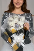 Elegance Peluş Ayıcık Buketi - 6 Adet Yumoş Peluş Ayıcık ve Simli Gümüş Kalp ile Özel Büyük Kutuda thumbnail 5