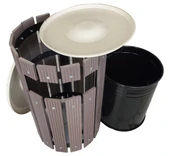 Safirkom Kompozit (Ahşap+Plastik) Yuvarlak Çöp Kovası Pencereli SÇ 15 KHP Kahverengi (50 Lt.) - 4