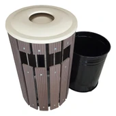 Safirkom Kompozit (Ahşap+Plastik) Yuvarlak Çöp Kovası Pencereli SÇ 15 KHP Kahverengi (50 Lt.) - 3