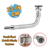 Standart Lavabo Evye Sifonu Uzun Plastik Körüklü Kıvrılabilir 33-80 cm Uzayabilir Krom Renk - 6