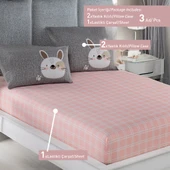 Pes Lastikli Çarşaf Seti Çift Kişilik Tavşancık A.Kahve-Gri-Pembe thumbnail 4