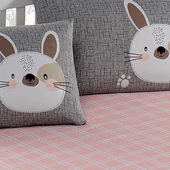 Pes Lastikli Çarşaf Seti Çift Kişilik Tavşancık A.Kahve-Gri-Pembe thumbnail 3