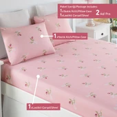 Upstyle Pes Lastikli Çarşaf Seti Tek Kişilik Alanur Pembe thumbnail 4