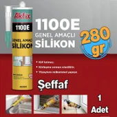 Genel Amaçlı Silikon Yapıştırma Sızıntı Önleyici Dolgu Silikonu 280 gr 1 Adet Akfix 1100E ŞEFFAF - 1