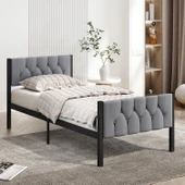 Karyola, Stil Metal Karyola, 90X200 cm, Kapitone İşlemeli Karyola thumbnail 1