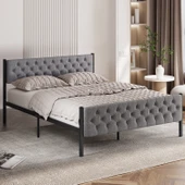 Karyola, Stil Metal Karyola, 140X200 cm, Kapitone İşlemeli Karyola - 1