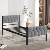 Karyola, Stil Metal Karyola, 90X200 cm, Kapitone İşlemeli Karyola thumbnail 3