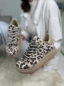 Günlük Kadın Sneaker Leopar Desenli Bağcıklı Oval Burun Yüksek Kalın Topuklu Spor Ayakkabı 313 - 1