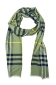 Burberry Ekose Desen %80 Yün , %20 Ipek,Yeşil Siyah Kareli Şal 68x246 Cm - 1