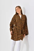 Turuncu Çiçekli Viskon Kimono - Siyah - 4