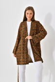 Turuncu Çiçekli Viskon Kimono - Siyah - 1