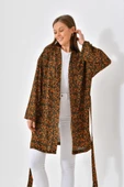 Turuncu Çiçekli Viskon Kimono - Siyah - 3