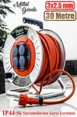Makaralı Seyyar Kablo Kapaklı 4 Prizli Metal Uzatma Kablosu 3x2.5 Mm Ttr Cca Kablo 30 Metre - 1
