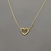 Gold Renk Şık ve Parlak Antialerjik 316L Çelik Kalp Model Kolye - 1