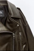 Zara DERİ EFEKTLİ KISA BIKER CEKET - 4