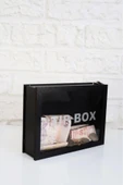 Ahşap Önü Şeffaf Pleksili Özel Yapım Kilitli Siyah Tip Box Kumbara - 4