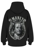 Oversize 'Money Don't lıe' Baskılı Kapşonlu Hoodie Sweatshirt - 1
