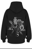 Oversize 'Rose' Baskılı Kapşonlu Hoodie Sweatshirt - 1