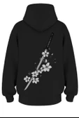 Oversize 'Samurai' Baskılı Kapşonlu Hoodie Sweatshirt - 1