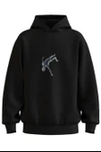 Oversize 'Falling Man' Baskılı Kapşonlu Hoodie Sweatshirt - 1