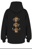 Oversize 'Blınd Monkey' Baskılı Kapşonlu Hoodie Sweatshirt - 1